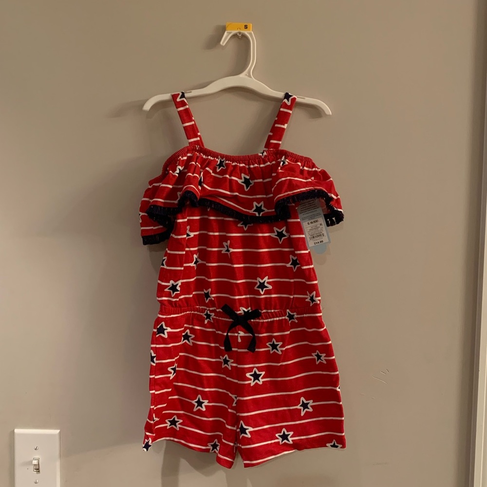 Girls’ Star Print Knit Romper Red